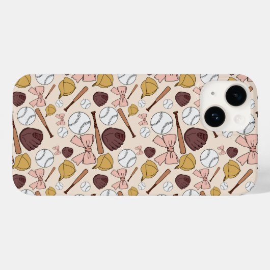 Girly Baseball Bow Pattern Phone Case Case-Mate iPhoneケース (裏面 (横))