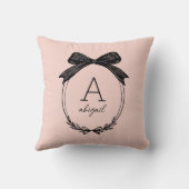 Girly Black Bow Modern Script Blush Pink Monogram クッション (裏面)