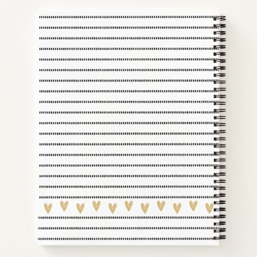 Girly Black Gold Heart Feminine Script ノートブック (裏面)