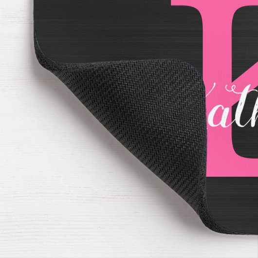 Girly Black Hot Pink Glitter Drips Monogram Name マウスパッド (コーナー)