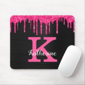 Girly Black Hot Pink Glitter Drips Monogram Name マウスパッド (マウス)