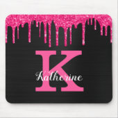 Girly Black Hot Pink Glitter Drips Monogram Name マウスパッド (正面)