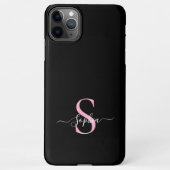Girly Black Pink Monogram Stylish Script Name iPhoneケース (裏面)