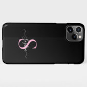 Girly Black Pink Monogram Stylish Script Name iPhoneケース (裏面横)