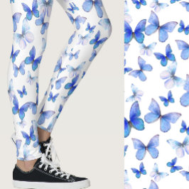 Girly blue butterfly whimsical patterned レギンス