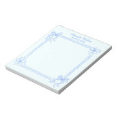 Girly Blue Coquette Bow Personalized Name ノートパッド (回転)