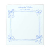 Girly Blue Coquette Bow Personalized Name ノートパッド (正面)