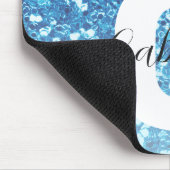 Girly Blue Glitter Sparkles Monogram Script Name マウスパッド (コーナー)