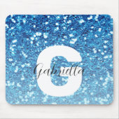 Girly Blue Glitter Sparkles Monogram Script Name マウスパッド (正面)