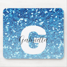 Girly Blue Glitter Sparkles Monogram Script Name