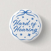 Girly Blue Whimsical Doodle Bow Hard of Hearing 缶バッジ (正面)