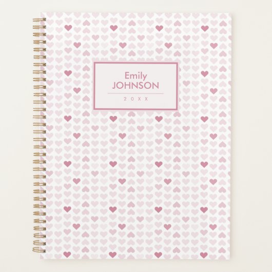 Girly Blush Pink Heart Pattern プランナー手帳 (正面)