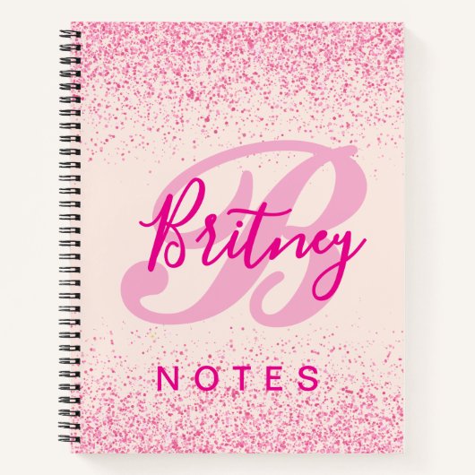 Girly Blush Pink Sparkle Monogram Name ノートブック (正面)