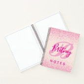Girly Blush Pink Sparkle Monogram Name ノートブック (内部)