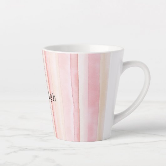 Girly Blush Pink Stripes カフェラテマグ (右)