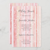 Girly Blush Pink Stripes White Dots Baby Shower 招待状 (正面/裏面)