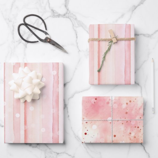 Girly Blush Pink Stripes White Dots Birthday ラッピングペーパーシート (正面)