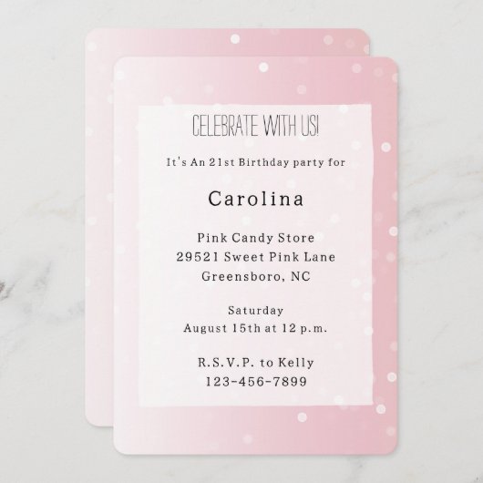Girly Blush Pink White Dots Birthday 招待状 (正面/裏面)