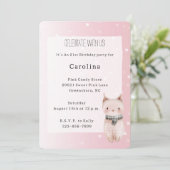 Girly Blush Pink White Dots Cat Birthday 招待状 (スタンド正面)
