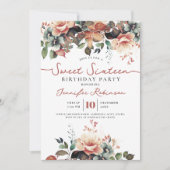 Girly Boho Fall Floral Sweet 16 Birthday Party  招待状 (正面)