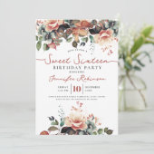 Girly Boho Fall Floral Sweet 16 Birthday Party  招待状 (スタンド正面)