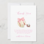 Girly Bow Pacifier Baseball Sport Baby Shower サンキューカード (正面)