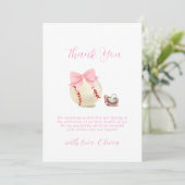 Girly Bow Pacifier Baseball Sport Baby Shower サンキューカード (スタンド正面)