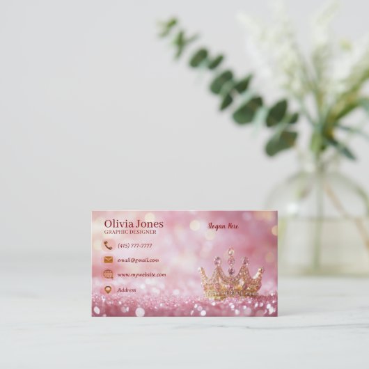 Girly Business Trendy Glitter Elegant Crown QRCode 名刺 (スタンド正面)