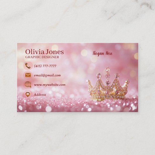 Girly Business Trendy Glitter Elegant Crown QRCode 名刺 (正面)