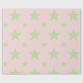 Girly Celestial Pastel Pink & Green Stars Pattern ラッピングペーパー (フラット)