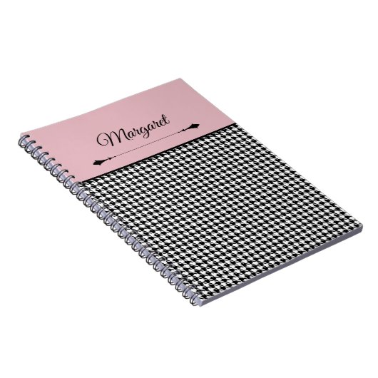 Girly Chic Classic Houndstooth & Pink Notebook ノートブック (右側)