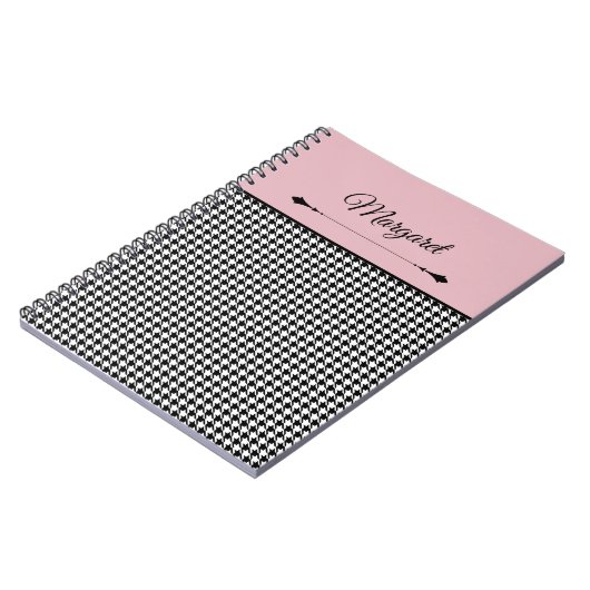 Girly Chic Classic Houndstooth & Pink Notebook ノートブック (左側)