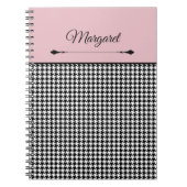 Girly Chic Classic Houndstooth & Pink Notebook ノートブック (正面)