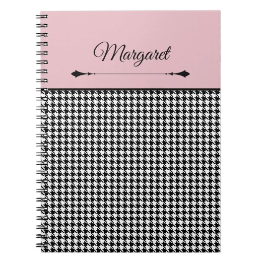 Girly Chic Classic Houndstooth & Pink Notebook ノートブック (正面)