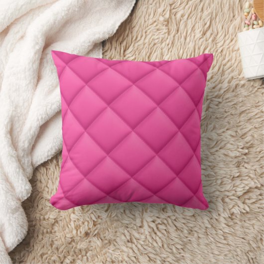 Girly Chic Hot Pink Faux Quilted Square Pattern クッション (ブランケット)