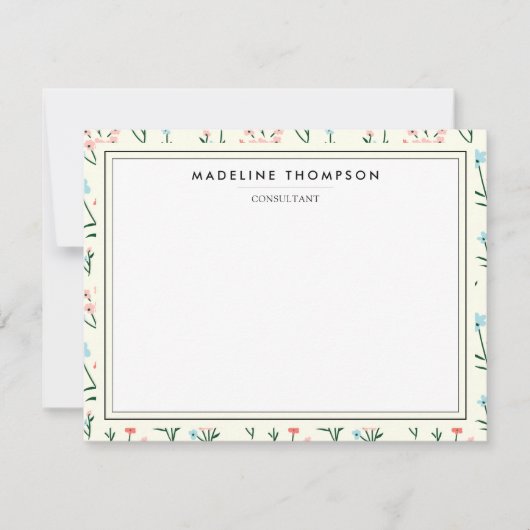 Girly Chic Pastel Pink Blue Flowers Pattern ノートカード (正面)