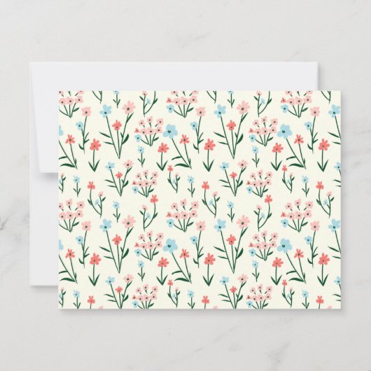 Girly Chic Pastel Pink Blue Flowers Pattern ノートカード (裏面)