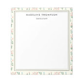 Girly Chic Pastel Pink Blue Flowers Pattern ノートパッド (正面)