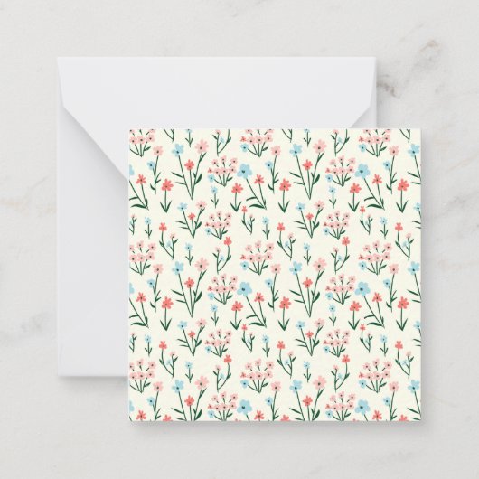 Girly Chic Pastel Pink Blue Flowers Pattern Square ノートカード (裏面)