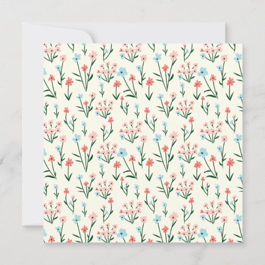Girly Chic Pastel Pink Blue Flowers Pattern Square ノートカード (裏面)