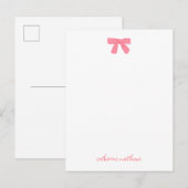 Girly Chic Pink Bow Custom Stationery ポストカード (正面/裏面)