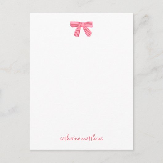 Girly Chic Pink Bow Custom Stationery ポストカード (正面)