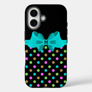 Girly Chic Retro Polka Dots Coquette Bow Monogram iPhone 16ケース