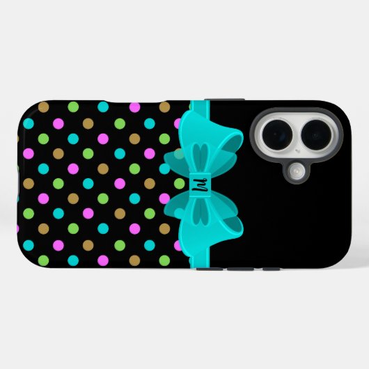 Girly Chic Retro Polka Dots Coquette Bow Monogram Case-Mate iPhoneケース (裏面 (横))