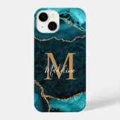 Girly Chic Teal Gold Agate Geode Monogram iPhoneケース (裏面)