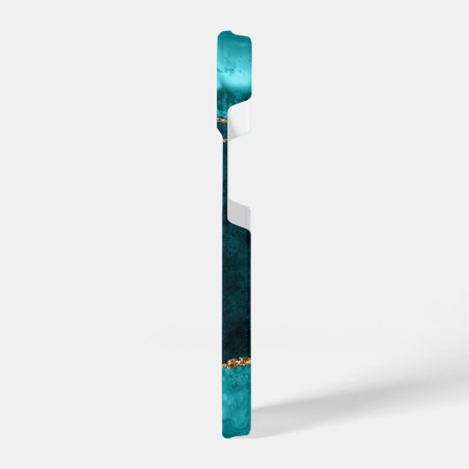 Girly Chic Teal Gold Agate Geode Monogram iPhoneケース (左側面)