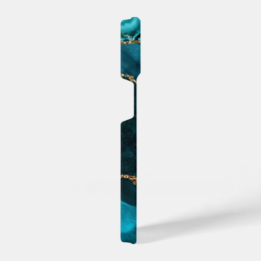 Girly Chic Teal Gold Agate Geode Monogram iPhoneケース (右側面)