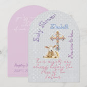 Girly Christian Grey Mauve Lamb Pastel Cross  招待状 (正面/裏面)