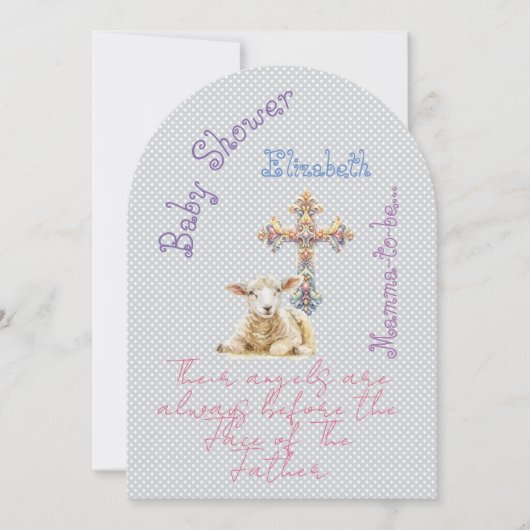 Girly Christian Grey Mauve Lamb Pastel Cross  招待状 (正面)
