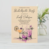 Girly Cocktails Illustration Bachelorette Party 招待状 (スタンド正面)